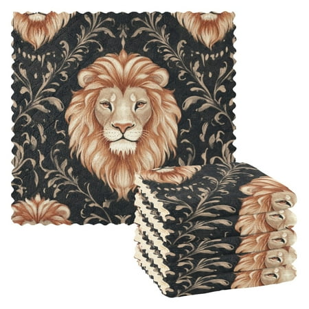 

6 Pieces of Kitchen Towels 11x11Inch Kitchen Dish Cloths Kitchen Dish Towels Reuseable Cleaning Cloths Pretty Cartoon Lion Face