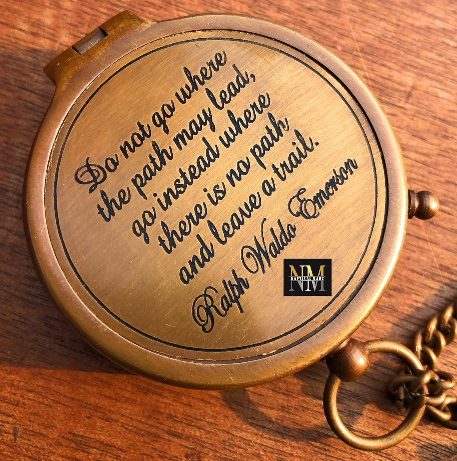 Ralph Waldo Emerson Quote Brass Compass Do not go Poem Compass with Leather Case for Graduation, Baptism, Confirmation - Brass Pocket Compass Gifts