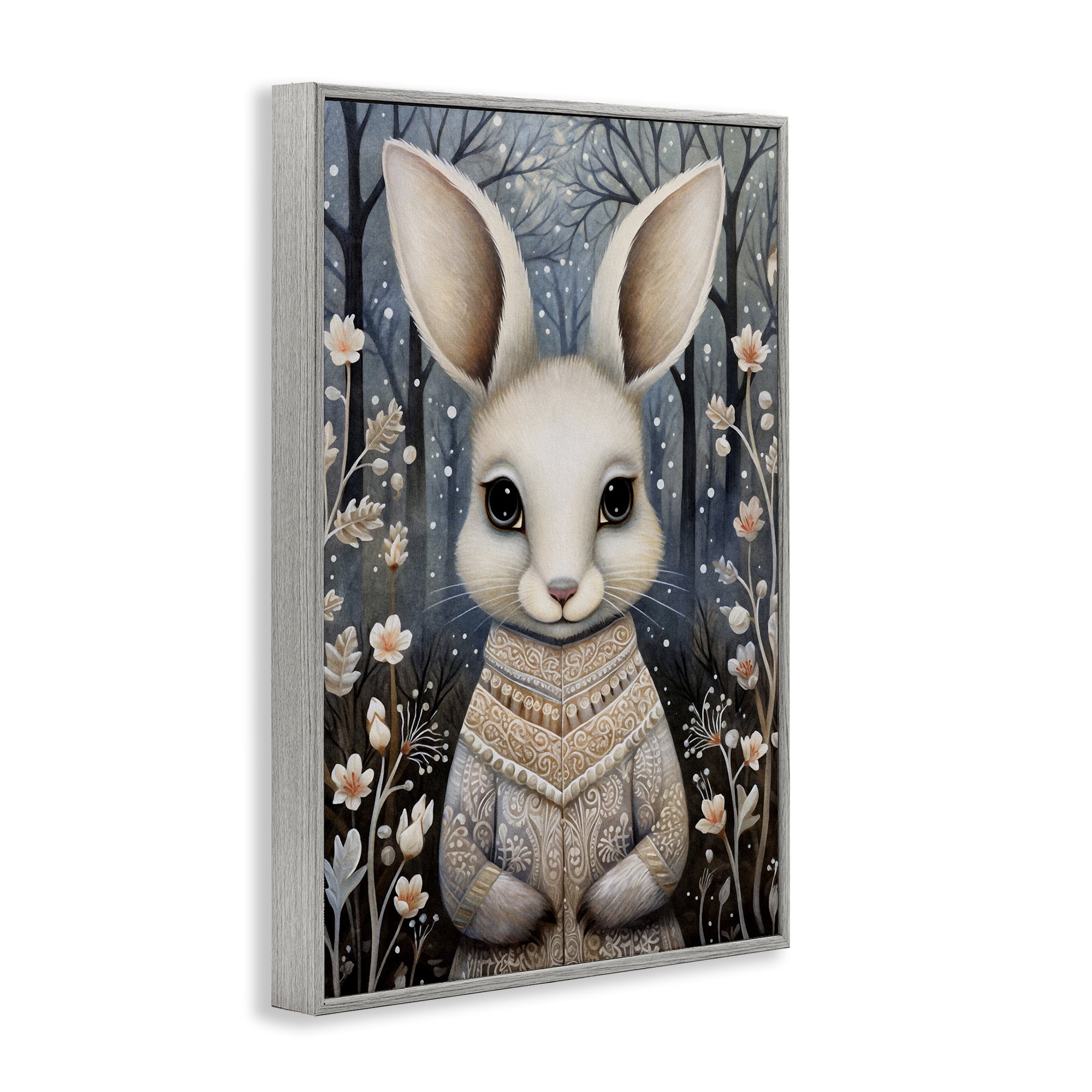 Stupell Industries Woodland White Rabbit Animals & Insects Painting Gray Framed Art Print Wall Art, 20 x 30