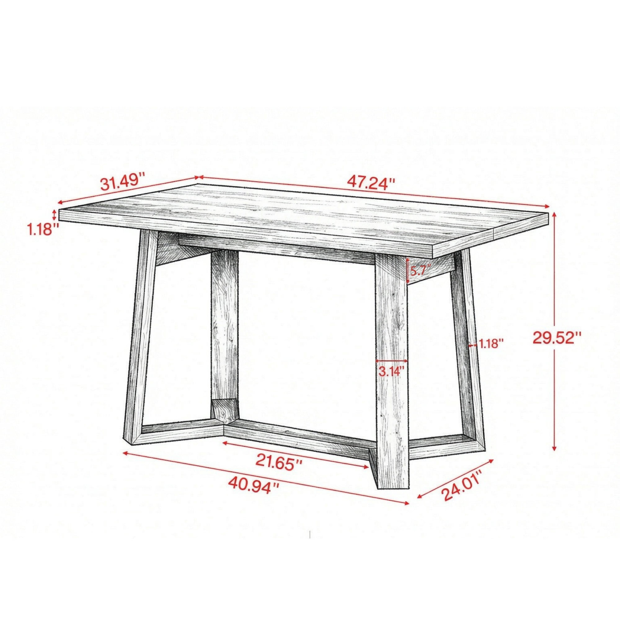 47 Inch Rectangular Dining Table with Sturdy Base