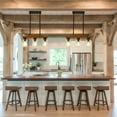 thumbnail image 4 of 3-Light Farmhouse Pendant Light with Seeded Glass, Adjustable Height Kitchen Island Lighting, Rustic Wood Chandelier for Dining Room, 4 of 9