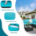 thumbnail image 3 of Walsunny 8 Pieces Patio Wicker Rattan Fire Pit Furniture Conversation Sets with Outdoor Sectional Sofa,45" Gas Propane Fire Pit Table,Glass Coffee Table,Black Rattan Aegean Blue Cushion, 3 of 7