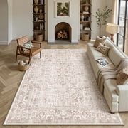 BERTHMEER 8x10 Oriental Area Rugs Washable Vintage Rugs for Living Room Farmhouse Dining Room Office Throw Rugs Non-slip, Brown