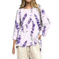 thumbnail image 2 of Purple Womens Summer Tops Women's Vintage Floral Baseball Art Print Casual 3/4 Sleeve T Shirts Round Neck Cotton Shirt Going Out Tops for Women, 2 of 4