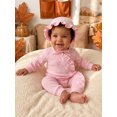 thumbnail image 6 of Loicainy Newborn Infant Girl Fall Romper 3 6 Months Ruffled Trim Long Sleeve Bodysuit and Hat 2 Pcs Set, 6 of 9