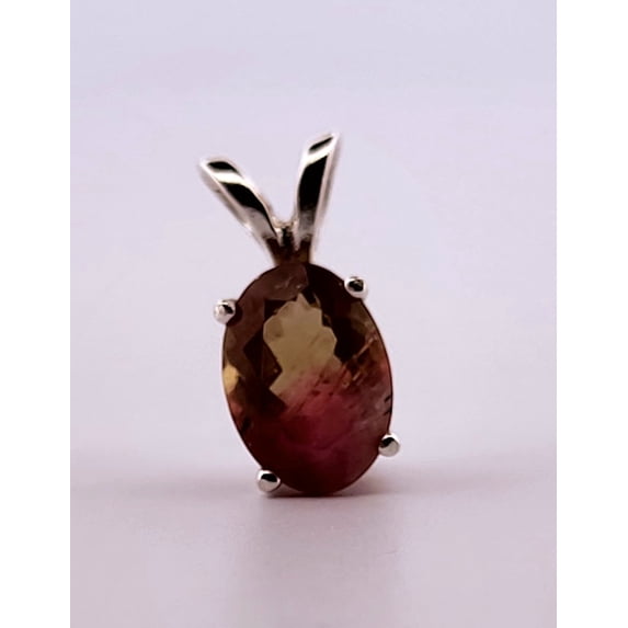 Natural Oval Bi-colored Tourmaline Sterling Silver Necklace NT36