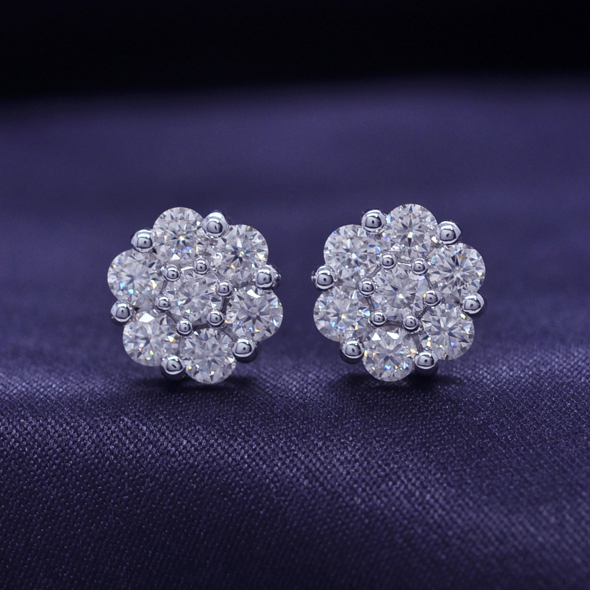 AFFY  1.40CT Moissanite Diamond Flower Cluster Stud Earrings for Women 14K White Gold over Silver