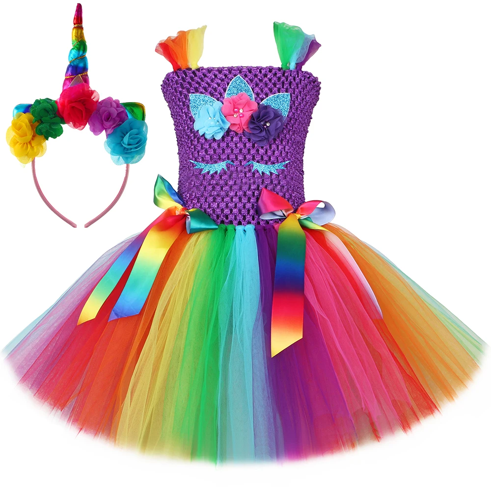 Vestido Tutú De Unicornio Para Niñas – Disfraz De Halloween Y Carnaval Con Diadema Y Alas, Tallas Desde 2-3 Hasta 8-9 Años, Perfecto Para Fiestas De Cumpleaños Y Bodas