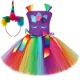thumbnail image 4 of Disfraz de unicornio para niñas, fiesta de cumpleaños, vestidos de tutú, vestido de princesa unicornio con flores de arco iris, disfraces de Halloween para niñas pequeñas, 4 of 5