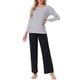 thumbnail image 2 of Camisetas de pijama para mujeres INSPIRE CHIC, camisetas de dormir de algodón con estampado a rayas, blusas de manga larga con cuello redondo, camisetas de lounge M a rayas blancas, 2 of 6