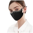 thumbnail image 3 of Minjewel Ice Silk Face Mask with Rhinestones - Women 3D Sparkly Design, Breathable, Soft, Lightweight, Fashionable for Party, Travel, Daily Use,Black, 3 of 9