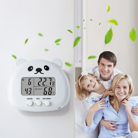 Digital Temperature Humidity Meter, Large Screen Electronic Clock with Alarm, Indoor Room Monitor, Precision Sensor for Baby/Nursery/Home Environment Control