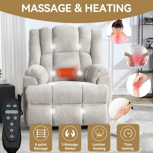 Power Lift Recliner Chair with Heat Massage - Dual Motor 350LB Heavy Duty Electric Recliner, Infinite Position for Elderly, Gifts for Mothers/Fathers, Beige
