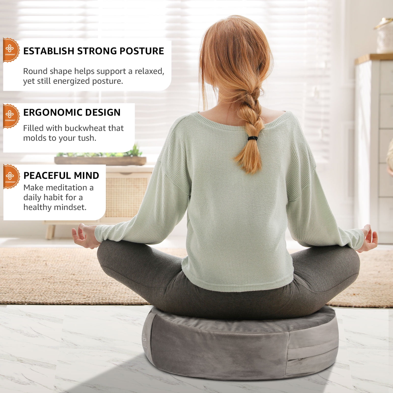 Green Diamond Zafu Meditation/Yoga Cushion with Carrying Handle 