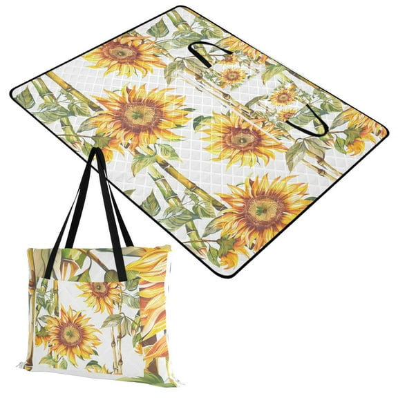 Extra Large Picnic Beach Blanket Waterproof Sand Proof Portable Outdoor Mat Sunflower and Bamboo 60x80