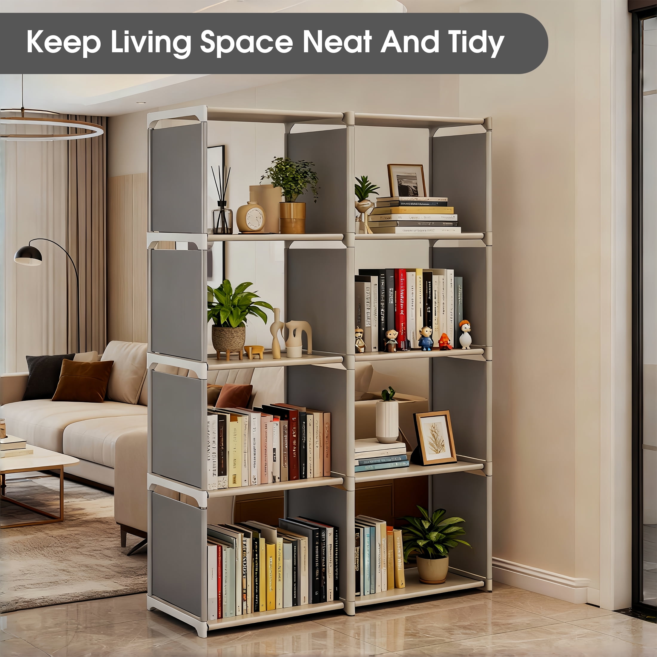 GARITIN Portable 8-Cube Bookshelf, Vertical Storage Organizer Bookcase, Portable Grid Shelf Bookshelves Book Shelf, Storage Shelves Unit for Living Room, Study Room, Bedroom
