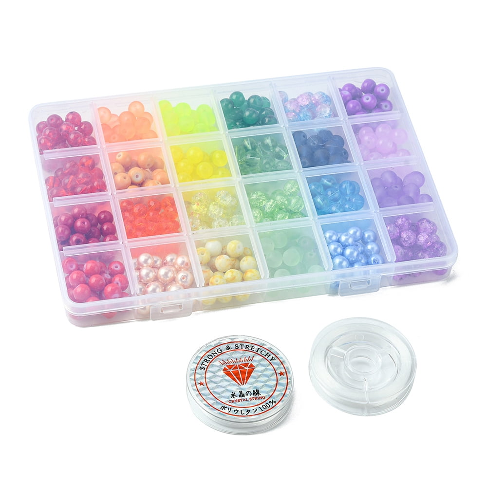 DIY Stretch Bracelet Making Kit Including Glass Round Beads Elastic Thread Mixed Color 480Pcs/set