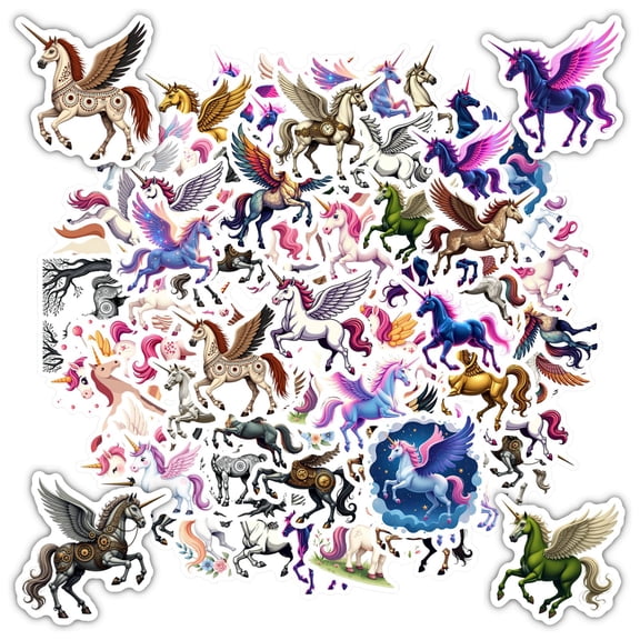 35pcs-50pcs Elegant Unicorn Stickers Majestic Stationery Pegasus Stickers Magical Kids Stickers for Luggage Laptop Suitcase