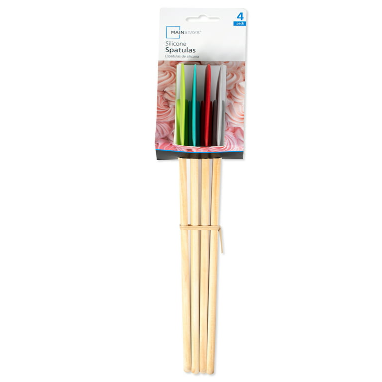Mainstays 4-Piece Silicone Spatula with Wooden Handle Set, Assorted Colors  