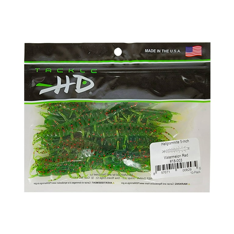Tackle HD 10-Pack, Hellgrammite Soft Bait Fishing Lure, 5-inch, Watermelon  Red