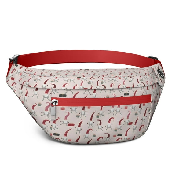 Fanny Pack Light Pink Christmas Gnome Pattern Waist Pack Bag,Running Cross Bag,Waterproof Large Fanny Packs for Women Men for Travel Running Hiking Cycling