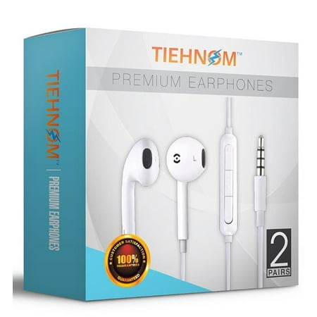 Tiehnom B01M6BSFQN 7077 Premium Earphones, Headphones Earbuds with Microphone and Volume Control for iPhone/iPad/iPod/Android Smartphones/Samsung with 2 Earphone Clips - White - 2 (Best Smartphone Earbuds With Microphone)