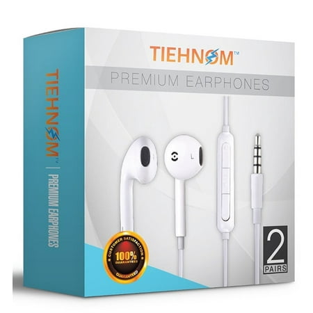 Ipod Earbud Clip Tiehnom B01M6BSFQN 7077 Premium Earphones, Headphones Earbuds with Microphone and Volume Control for iPhone/iPad/iPod/Android Smartphones/Samsung with 2 Earphone Clips - White - 2 Piece ()