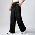 thumbnail image 4 of Women's Solid Cotton Linen Pants, High Waisted Wide Leg Trousers with Button Detail and Split Hem, Casual Summer Pants with Pockets, 4 of 5