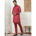 thumbnail image 2 of Punjabi Kurta Pajama Set Pathani Solid Color Indian Wear for Men (Maroon, 3XL), 2 of 8