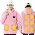 thumbnail image 1 of Sudadera con capucha calefactable para hombres y mujeres, sudadera de polar coral calefactable para 9 zonas de calor, sudadera con capucha calefactable, chaqueta calefactora, sin batería (mujer-rosa, 1 of 5