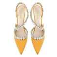 thumbnail image 3 of YDN Women Rhinestone Pointed Toe Slip On Pumps Pearls Studded Stiletto High Heel Shoes Wedding Event Dress Size 8 Yellow, 3 of 4