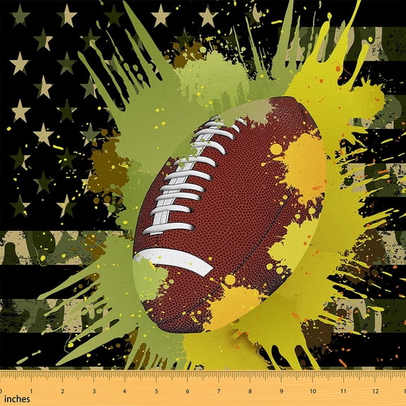 Feelyou Brown Rugby Fabric by the Yard 2 Yards for Teens, Vintage US Flag Home Decor Fabric by the Yard, Watercolor Artwork Sewing Fabric, Super Cozy Room Decor