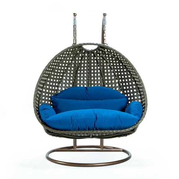 2 Person Hanging Egg Chair - Outdoor Wicker Swing Seat with Stand - Patio Porch Furniture