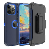 NIFFPD iPhone 13 Pro Max Case with Belt-Clip Holster, Heavy Duty Hard Shockproof Protective Phone Case for iPhone 13 Pro Max 6.7" with Screen Protector Dark Blue Blue