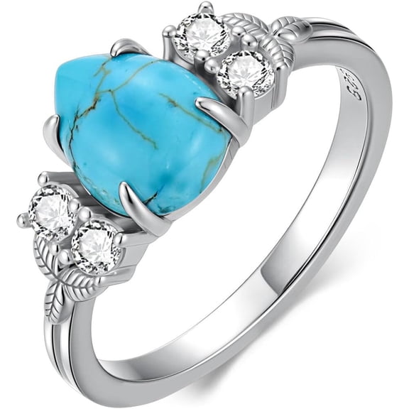 SOULMEET Genuine Turquoise Ring for Women 925 Sterling Silver Teardrop Shape Natural Turquoise Ring Western Gemstone Jewelry Gifts for Mom Wife Girlfriend