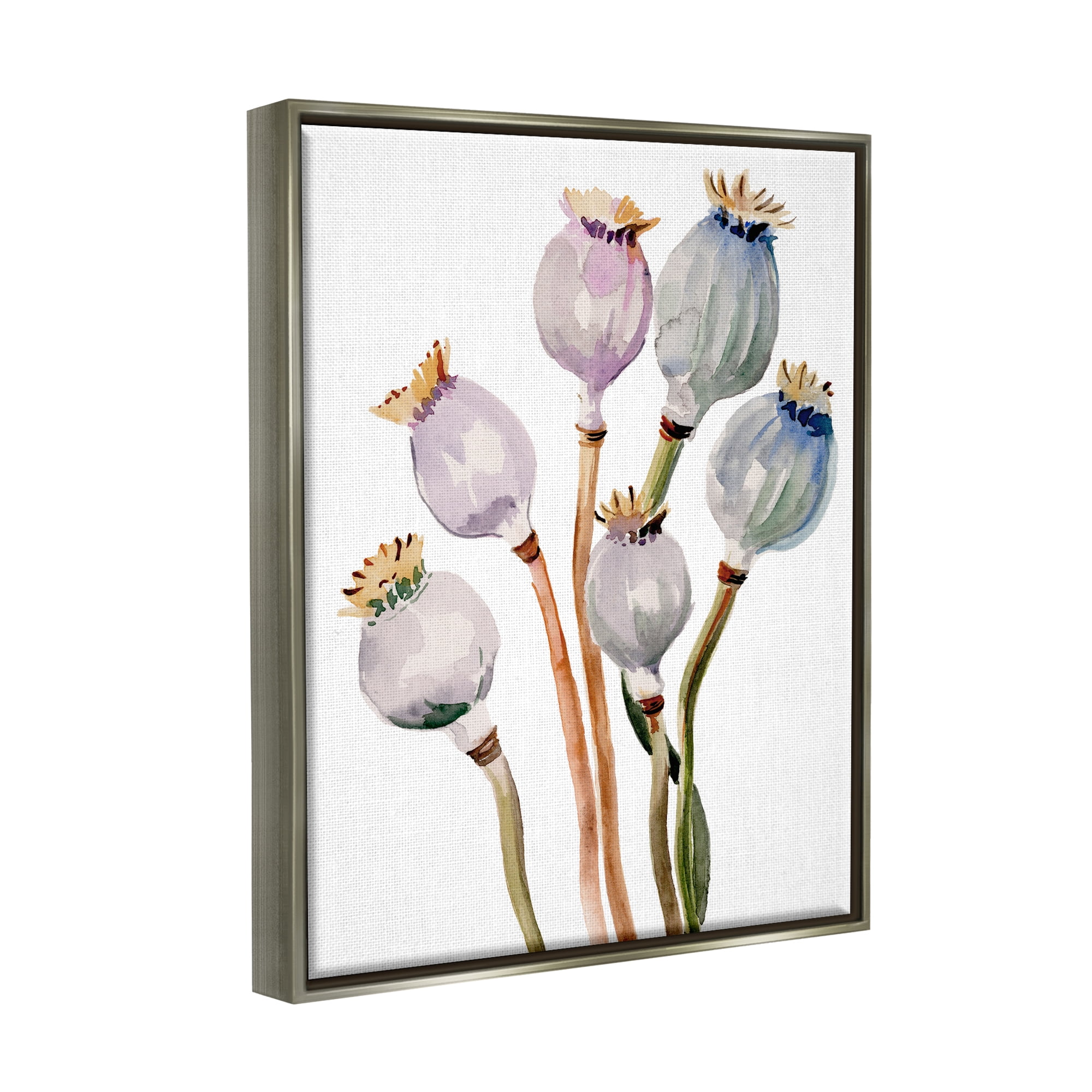 Stupell Industries Poppy Pods Watercolor Botanicals Botanical & Floral Painting Gray Floater Framed Art Print Wall Art