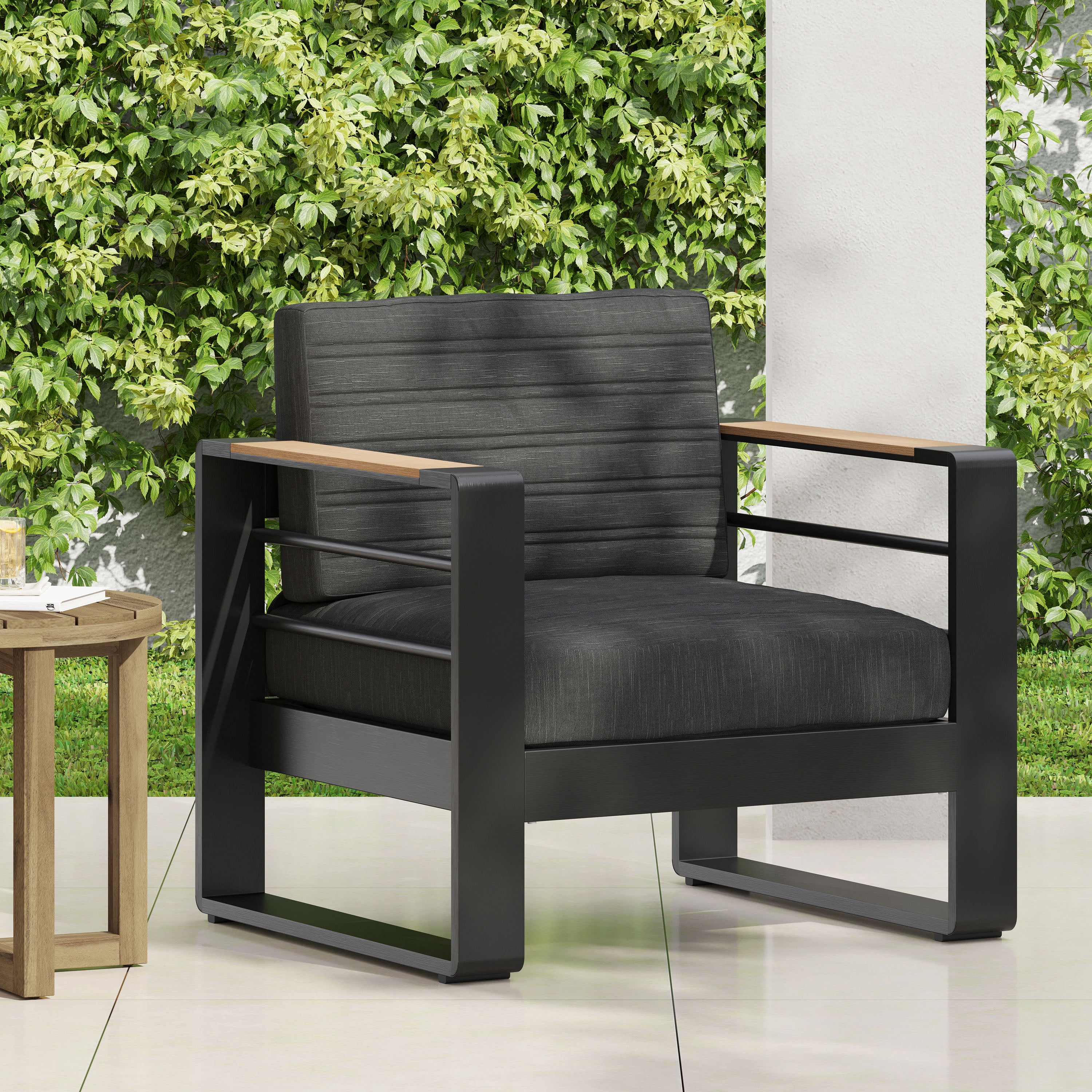 Outdoor Single Leisure Chair, Aluminum Frame Relaxing Seat for Patio Garden, Black