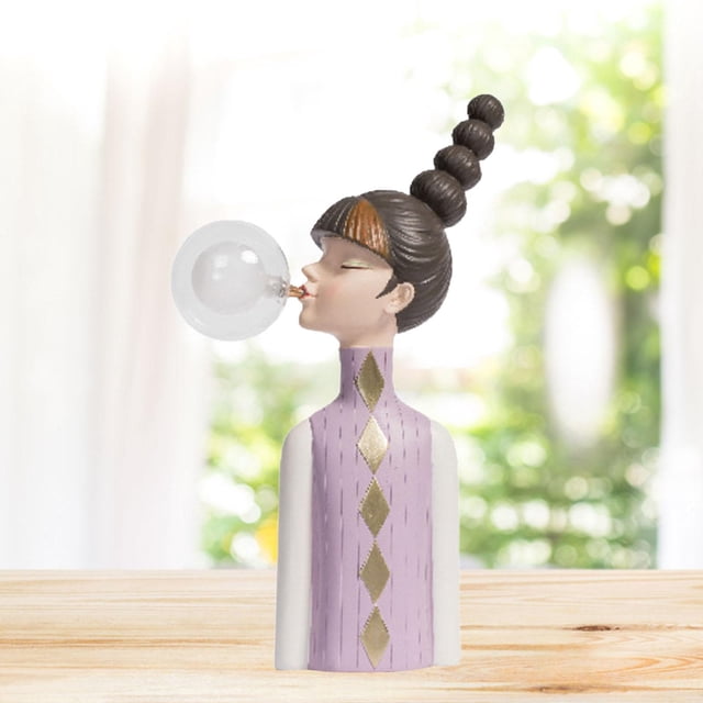 Lámpara de mesa de resina con luz nocturna creativa, estatuilla de niña, regalo de inauguración de la casa, bonito adorno de mesa para decoración del Violeta