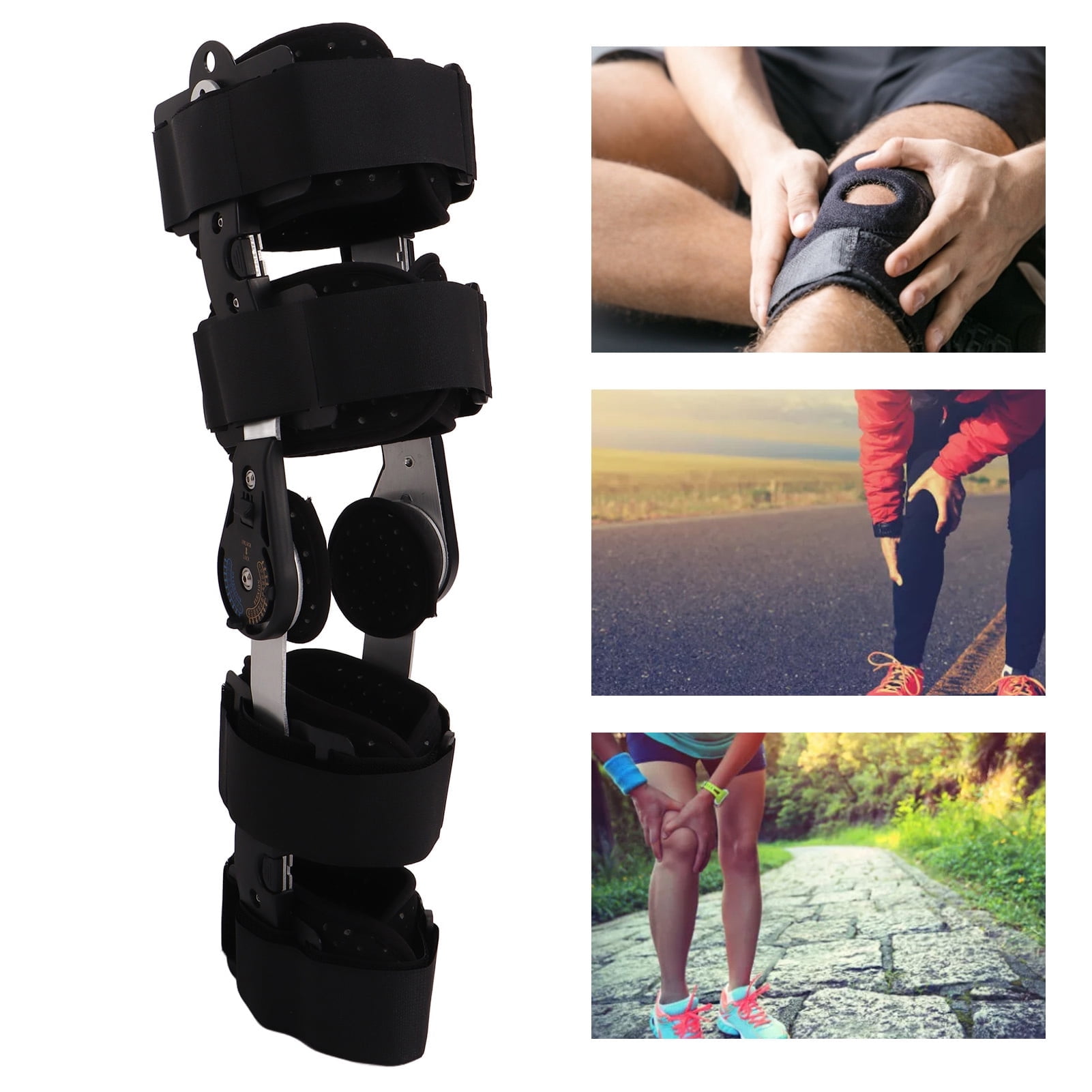 Hinged Knee Support Brace, Adjustable Knee Immobilizer, Sponge Lining Aluminum Alloy Patellar Tendon Strap for Left Right Legs