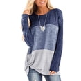 thumbnail image 2 of Sarapandan Women Long Sleeve Top Casual Roundneck Color Matching Kink Breathable Polyester Machine Washable Clothing Blue Blue Gray XXL, 2 of 5