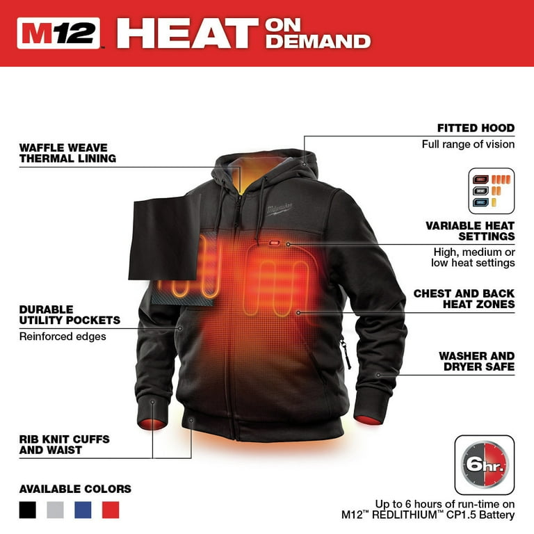 Milwaukee M12 XL Black Men s Heated Full Zip Hooded Sweatshirt Walmart