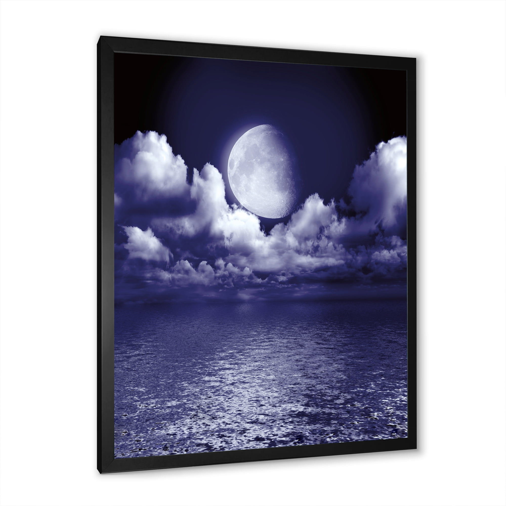 Designart 'Full Moon Night in Cloudy Sky V' Nautical & Coastal Framed Art Print