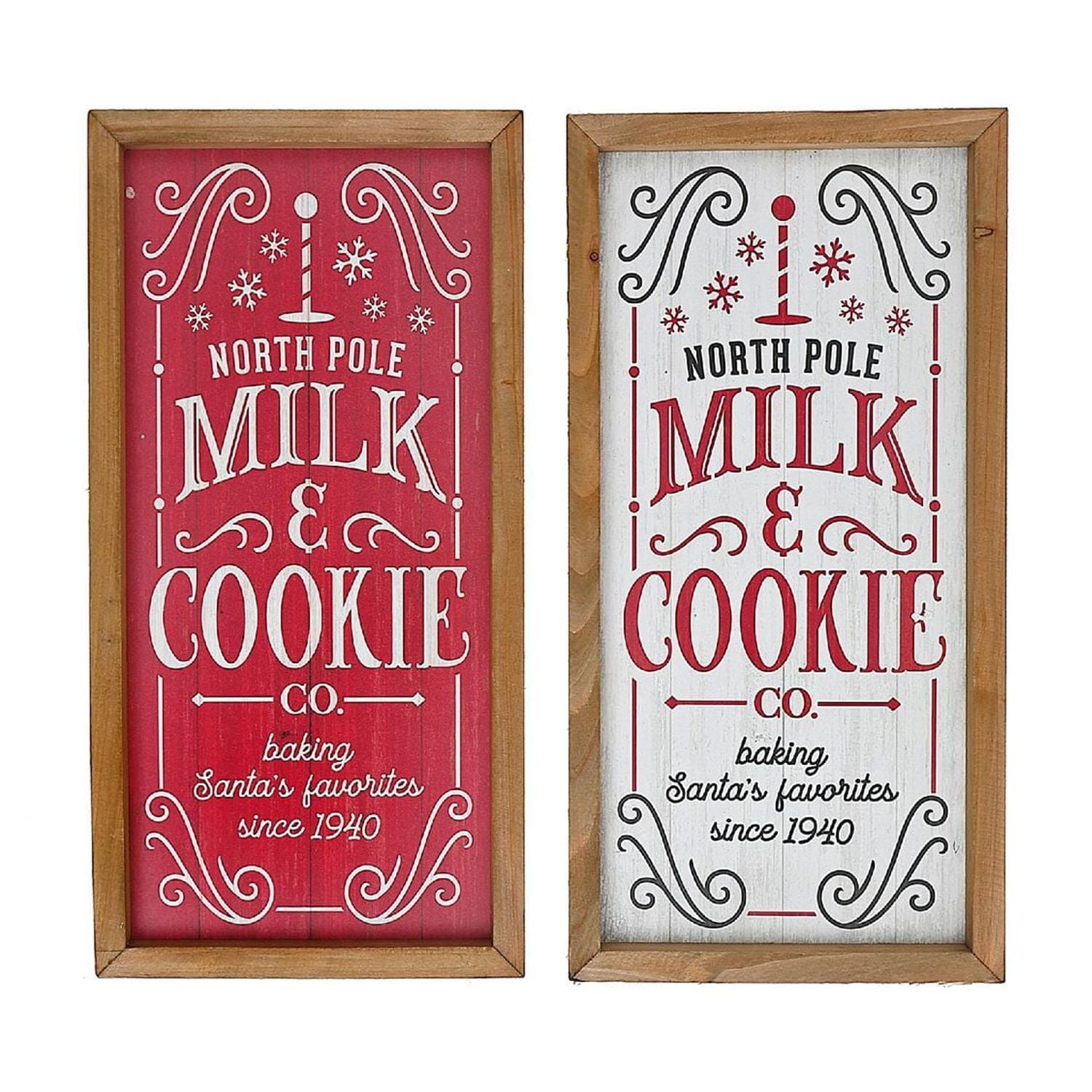 Framed Mdf North Pole Milk & Cookie Sign (Asstd) - Set of 2
