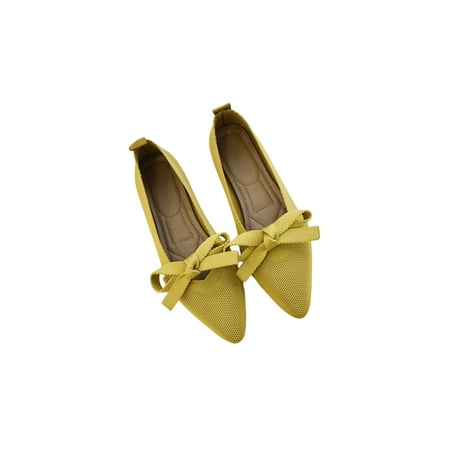 

Sanviglor Womens Flat Shoes Mesh Slip On Bowknot Flats Walking Fashion Casual Dress Shoe Cozy Pointed Toe Yellow 7