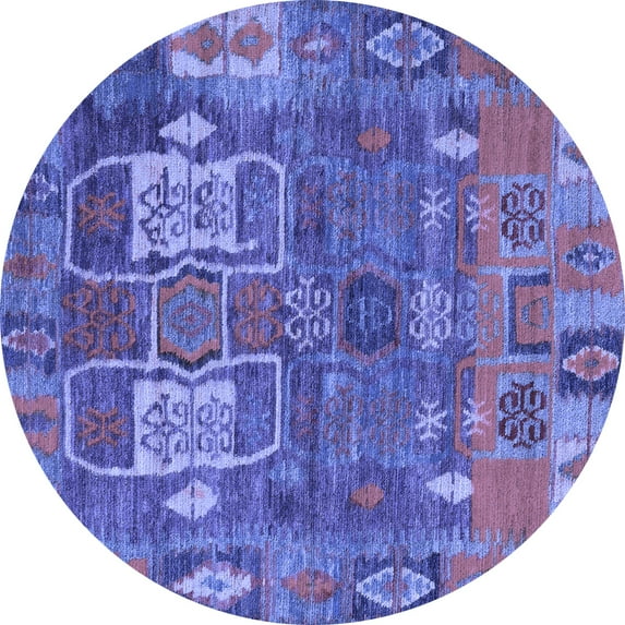 Ahgly Company Indoor Round Abstract Blue Modern Area Rugs, 8' Round