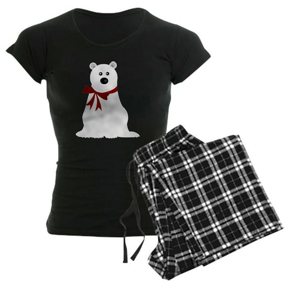 CafePress - Cute Polar Bear With Red Bow - Women's Dark Pajamas