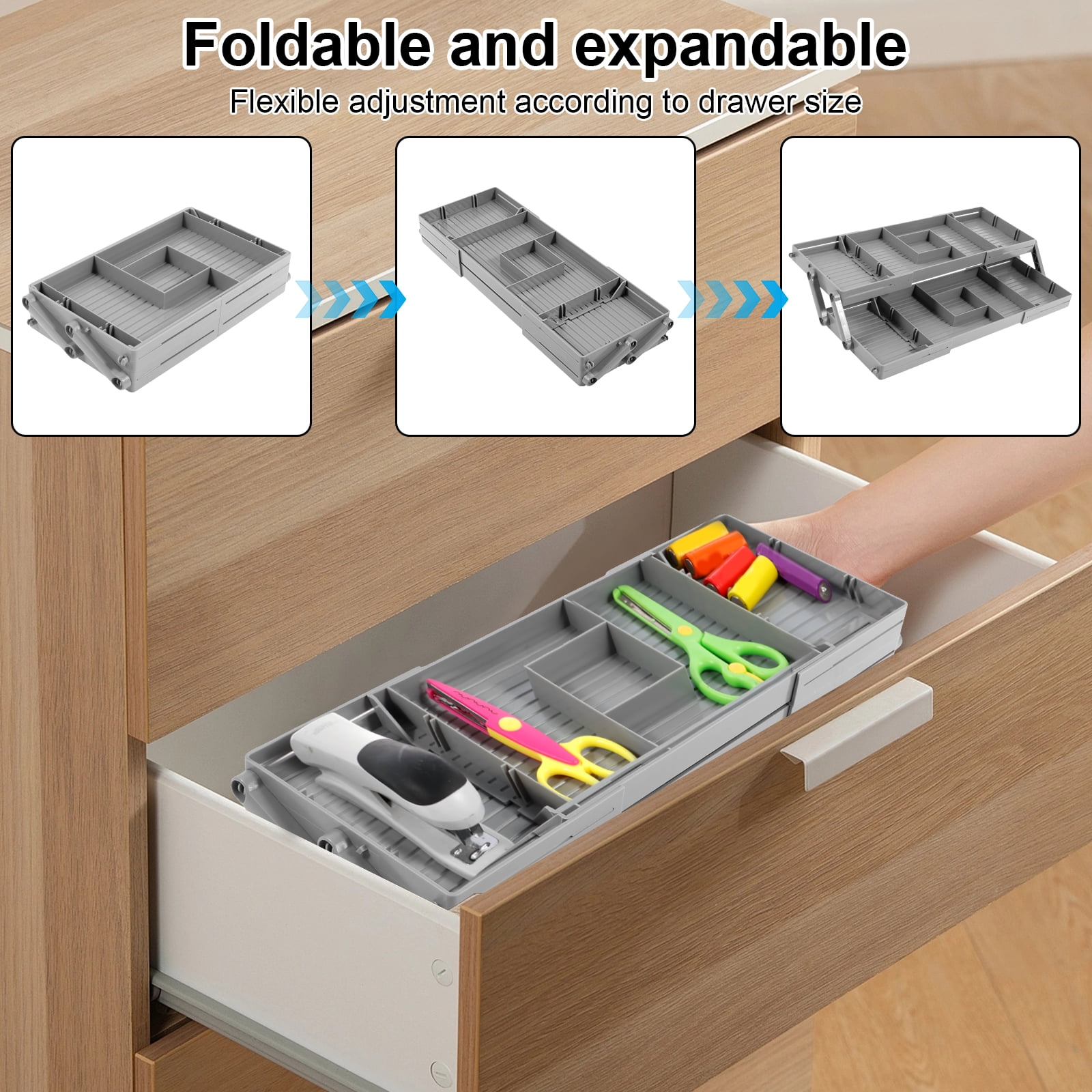 Upgraded 3 Tier Drawer Organizer, Smart Drawer Organizer Multi Level Expandable Desk Organizer for Makeup, Jewelry, Kitchen Office Supplies