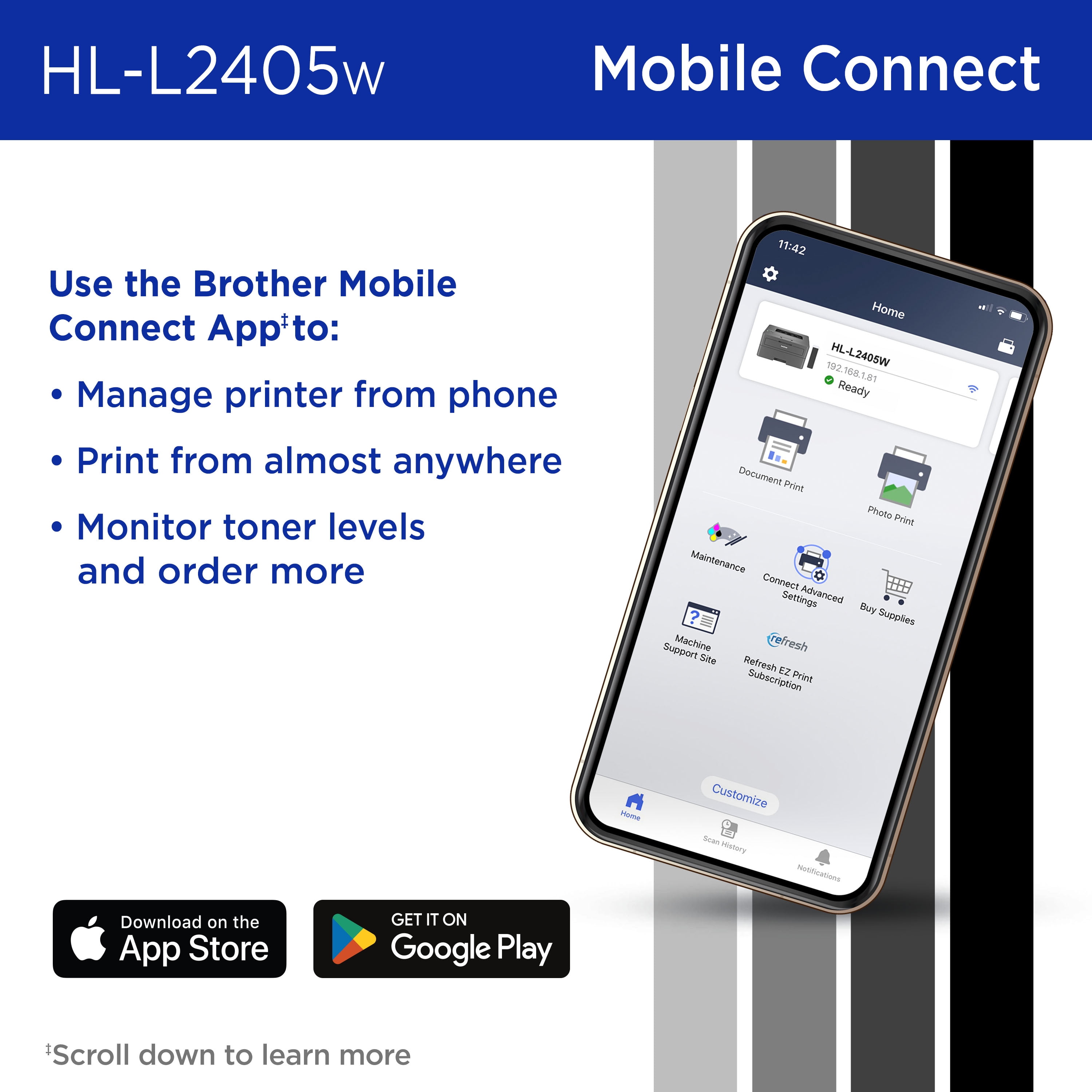 Brother Restored HL-L2405W Wireless Compact Monochrome Laser Printer, Mobile Printing
