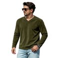 thumbnail image 7 of Sorvello Men's V-Neck Long Sleeve T-Shirt Fall Breathable textured fabric Casual Pullover Tops Army Green L, 7 of 7