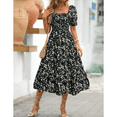 thumbnail image 3 of EASYBRAUS Women Floral Square Neck Puff Sleeve A Line Summer Dress Casual Midi Dress, 3 of 8